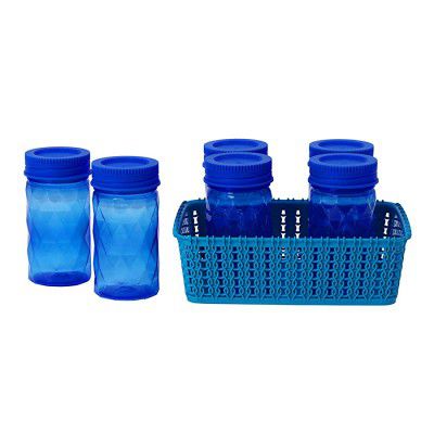Cutting EDGE Food Grade Twister Airtight Plastic Jars (Set of 6 Blue Jar + Basket, Blue Lid, Capacity 225 ml)