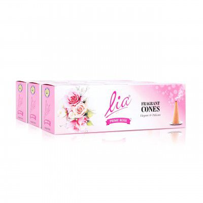 Cycle Pure Lia Prime Rose Fragrant Dry Dhoop Cones - 192 Cones with Free Cone Holder, Pack of 3 