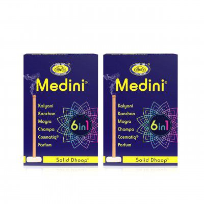 Cycle Pure Medini 6 in 1 Solid Dhoop – Charcoal-Free, Bambooless, Natural Fragrance – 60 Sticks with Free Holder Pack of 2