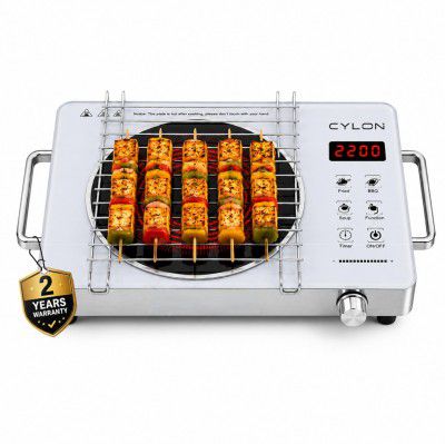 CYLON InfraBlaze 2200W Infrared Cooktop Stove with Grill Rack, Crystal Glass Top