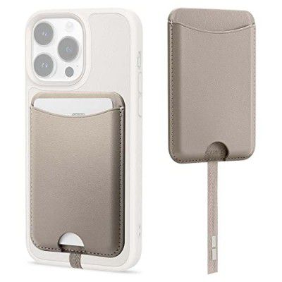 CYRILL Spigen Kajuk Mag Wallet, Magnetic Wallet Card Holder Designed for Mag [Compatible with iPhone 14, iPhone 13, iPhone 12 Models] - Faux Leather | Cream