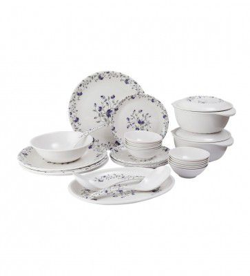 D Core 33 Pcs White & Blue Melamine Dinnerware Set