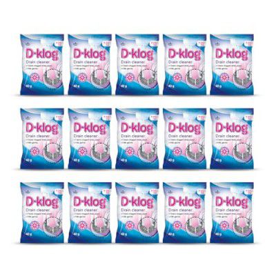D-Klog Drain Cleaner Powder (40g x 15 Units),Removes Clogs,Blockages in Washbasin,Septic Tank, Sinks, Pipes within 30 mins.Drain expert |Sink cleaner|Toilet Cleaner |No manual hassle required