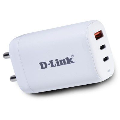 D-Link 65W Triple Port Fast Charger 2 Type-C & 1 USB-A for All Mobile Phones (100W) Cable. - White