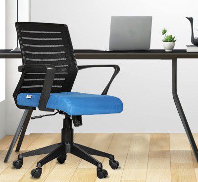 Da URBAN® Bella Mid-Back Revolving Mesh Ergonomic Chair for Home & Office with Tilt Lock Mechanism, Armrest & High Comfort Seating (Blue)