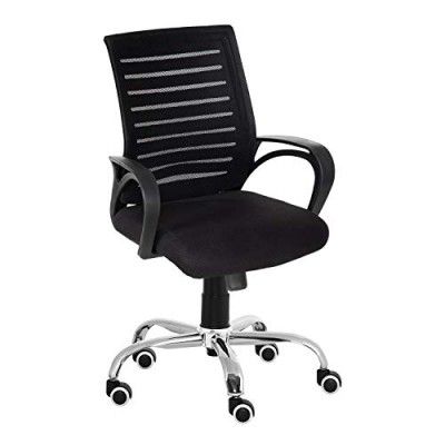 Da URBAN Boom 02 Mid-Back Revolving Mesh Ergonomic Chair with Tilt Lock Mechanism, Armrest, Chrome Base and High Comfort Seating (Black)
