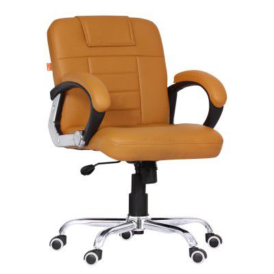 Da URBAN® Brent Mid Back Revolving Leatherette Ergonomic Home & Office Executive Chair with High Comfort Seating, Height Adjustable Seat & Heavy Duty Metal Base (Camel)