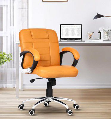 Da URBAN® Brent Mid Back Revolving Leatherette Ergonomic Home & Office Executive Chair with High Comfort Seating, Height Adjustable Seat & Heavy Duty Metal Base (Camel)
