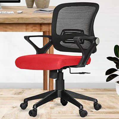 Da URBAN® Breva Mid-Back Revolving Mesh Ergonomic Chair for Home & Office with Tilt Lock Mechanism, Armrest & High Comfort Seating (Red)