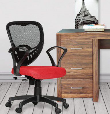 Da URBAN® Carex Mid-Back Revolving Mesh Ergonomic Chair for Home & Office with Tilt Lock Mechanism, Armrest & High Comfort Seating (Red)