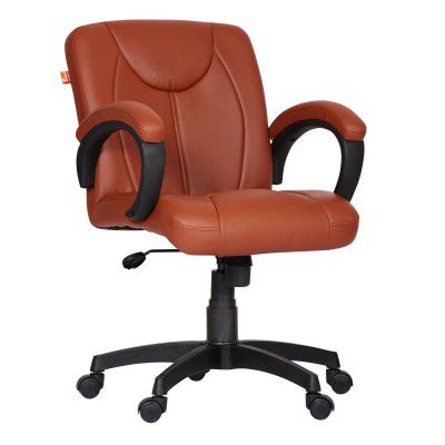 Da URBAN Deaver Mid Back Revolving Leatherette Ergonomic Home & Office Executive Chair with High Comfort Seating, Height Adjustable Seat & Nylon Base (Tan)
