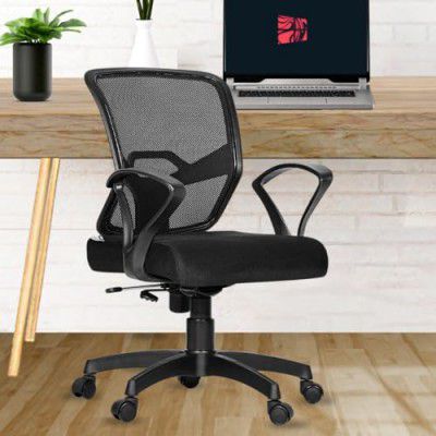 Da URBAN® Graco Mid-Back Revolving Mesh Ergonomic Chair for Home & Office with Tilt Lock Mechanism, Armrest & High Comfort Seating (Black)