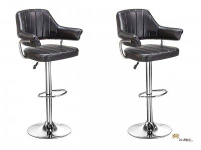 Da URBAN® Luxor Pack of 2 Height Adjustable & Revolving Bar Stool / Kitchen Chair (Black)