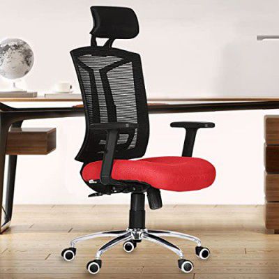 Da URBAN® Topsky High Back Revolving Mesh Office Executive Ergonomic Chair with 3 Years Warranty, Adjustable Armrest & Fixed Headrest and Tilt Lock, Long Day Comfort, (Red)