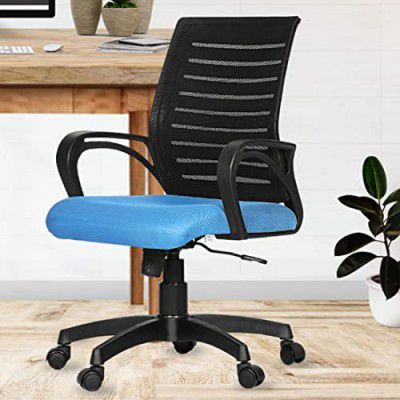 Da URBAN® Tulip Mid-Back Revolving Mesh Ergonomic Chair for Home & Office with Tilt Lock Mechanism, Armrest & High Comfort Seating (Blue)