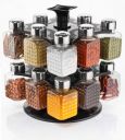 DAAS kitchenware 360 Degree 16 in 1 Revolving Square Shape Transparent Pack of 16 Jar Spice Rack | Container | Square Round Spice Rack(250 ml) with You can Put a Spoon in a jar in 16 Jars, Silver...