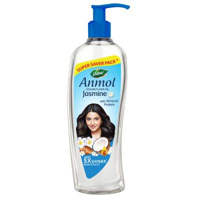 Dabur Anmol Jasmine Coconut Hair Oil, 450ml, for Strong, Soft & Shiny Hair, with Almond Protein & Vitamin E