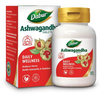 Dabur Ashwagandha Tablets - 60 tabs | Stress Relief | Rich in Antioxidants | Immunity Booster | Rich in Antioxidants | Rejuvenates Body
