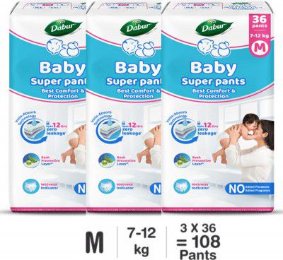 Dabur Baby Super Pants | Diaper Infused with Aloe Vera - M (108 Pieces)