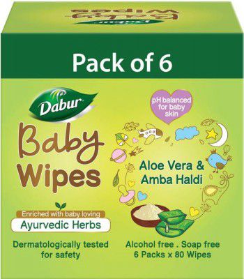 Dabur Baby Wipes with Moisture Lock Cap |Contains Aloevera| No Parabens & Phthalates  (480 Wipes)