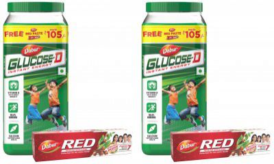 Dabur Glucose D Instant Energy Glucose Juicy & Tasty - 1 kg with Dabur Red Paste 200g free