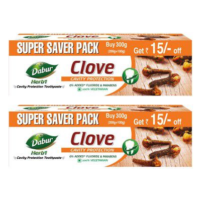 Dabur Herb'l Clove Toothpaste - 600g (Pack of 2, 300gx2)