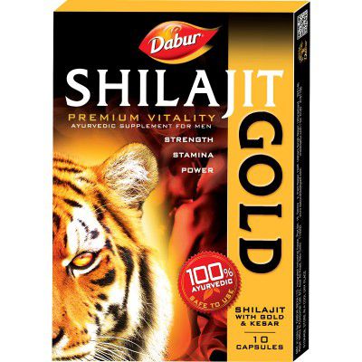 Dabur Shilajit Gold: 100 % Ayurvedic Capsules for Strength , Stamina and Power -10 capsules