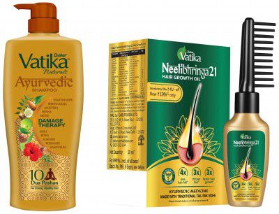 DABUR Vatika Ayurvedic Shampoo, 640ml : Power of Dus Poshan for 10 Hair Problems & Dabur Vatika Neelibhringa 21 Hair Growth Oil 50ml