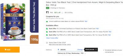 Dabur Vedic Tea (Black Tea) | Chai Handpicked from Assam, Nilgiri & Darjeeling Black Tea Box (100 g)