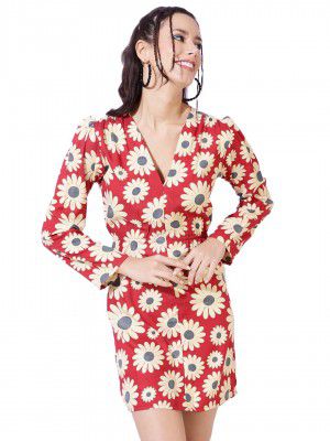 Daevish Tog New Rayon Floral Printed V Neck Bodycon Dress for Women & Girl's | Women Party Dress | Westren Bodycon Dress