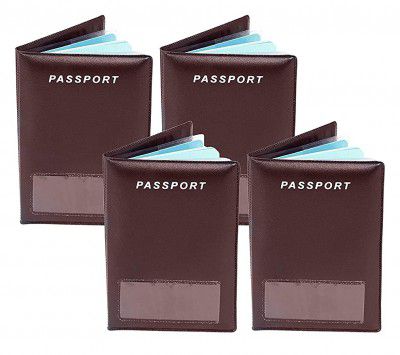 DAHSHA 4 Pack PU Leather Passport Cover, Travel Passport Holder Wallet with 2 Slots for Ticket Boarding Pass for Men & Women (14 x 9.5 cm,Brown)