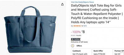 DailyObjects Idyll Tote Bag for Girls and Women| Crafted using Soft-Touch & Water-Repellent Polyester | Polyfill Cushioning on the Inside | Holds Any laptops upto 14’’