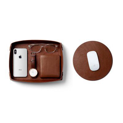 DailyObjects Vegan Leather Tan Desk Tray Organiser  - Set of 2(Round)