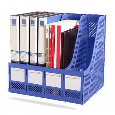 DaKos 4 Section File Rack – Multipurpose Desktop Organizer & Document Holder Box for Office, School & Home Use (Blue)