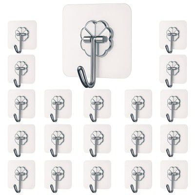 DALUCI Self Adhesive Wall Hooks - 20 Pcs Heavy Duty Wall Hooks
