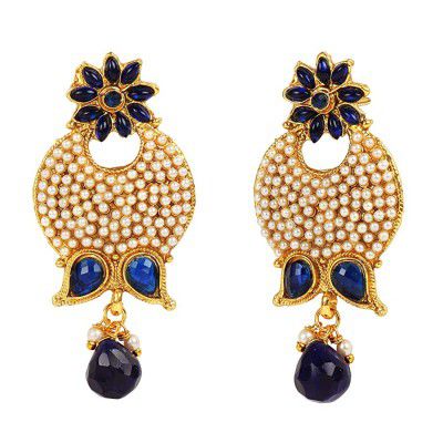 Dancing Girl Blue Earings Dangle Drop Traditional Latest Kundan Moti Kammal Earrings for Women Girls