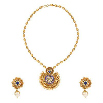 Dancing Girl Blue Neela Jewellery Sets Metal Kundans Dulhan Pendant Earrings 