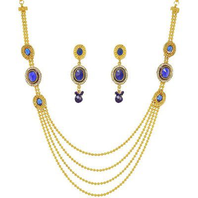 Dancing Girl Bridal Wedding Blue Metal Alloy Jewellery Set with Necklace and Earring for Women