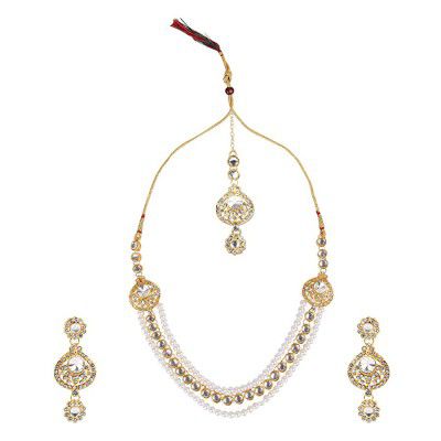 Dancing Girl Jewellery Sets Metal Pearl White Necklace Set with Earrings for Women Girls Traditional Kundan Jwellery