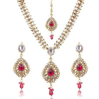 Dancing Girl Kundans Wedding Metal Bridal Jewellery Necklace Set for Wedding with Maang Tika for Women