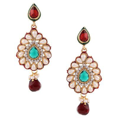 Dancing Girl Maroon Green Earings Dangle Drop Traditional Latest Kundan Moti Kammal Earrings 