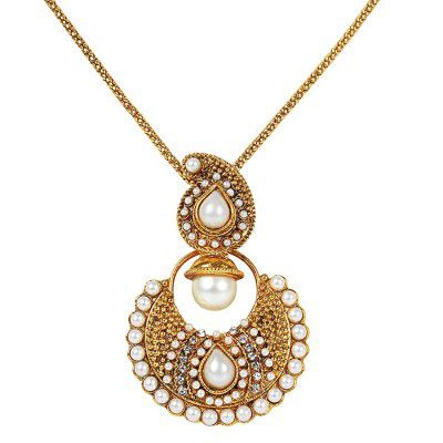 Dancing Girl Pearl White Jewellery Sets Metal Kundans Dulhan Pendant 
