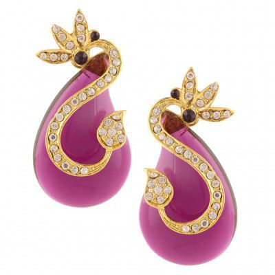Dancing Girl Purple Earings Dangle Drop Traditional Latest Kundan Moti Kammal Earrings for Women Girls