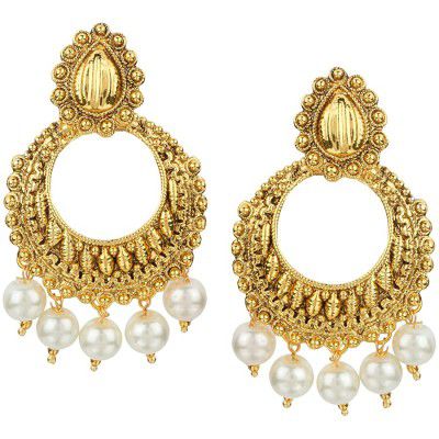Dancing Girl Traditional Non-precious Metal and Pearl Chand Bali Earrings for Women & Girls