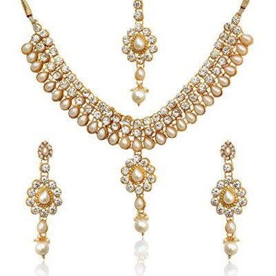 Dancing Girl White Metal Alloy with Necklace,Maang Tikka and Earrings Jewellery Set for Women