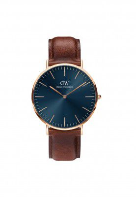 Daniel Wellington Leather Classic 40 St Mawes Blue Dial Men Analogue Watch, Brown Band