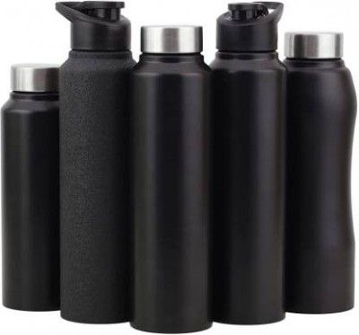 Daraz Stainless Steel Fridge Water Bottle/Refrigerator Bottle 1000 ml Bottle  (Pack of 6, Black, Steel)