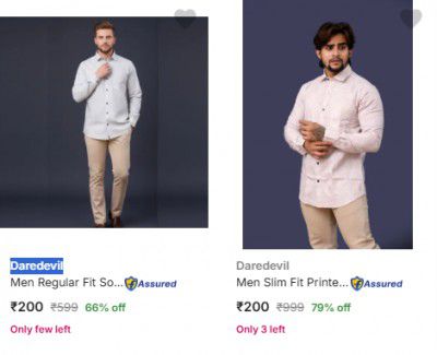 Flipkart : Up to 79% OFF - Daredevil Casual Shirts | For Mens