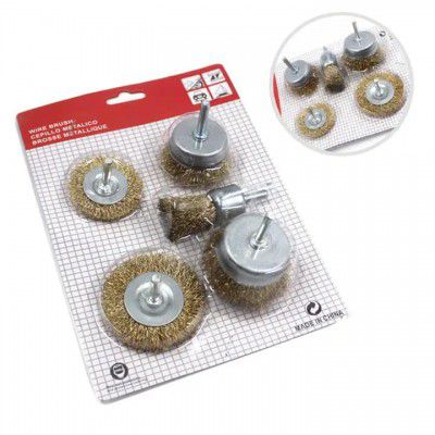 DARIMI Wire Brush Wheel Set, 5 Sizes, 1/4" Shank, Brass Coated, Golden