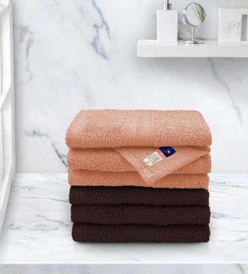 Dark Brown and Peach Anatolia Solid 500 GSM Cotton Face Towels (Set Of 6)